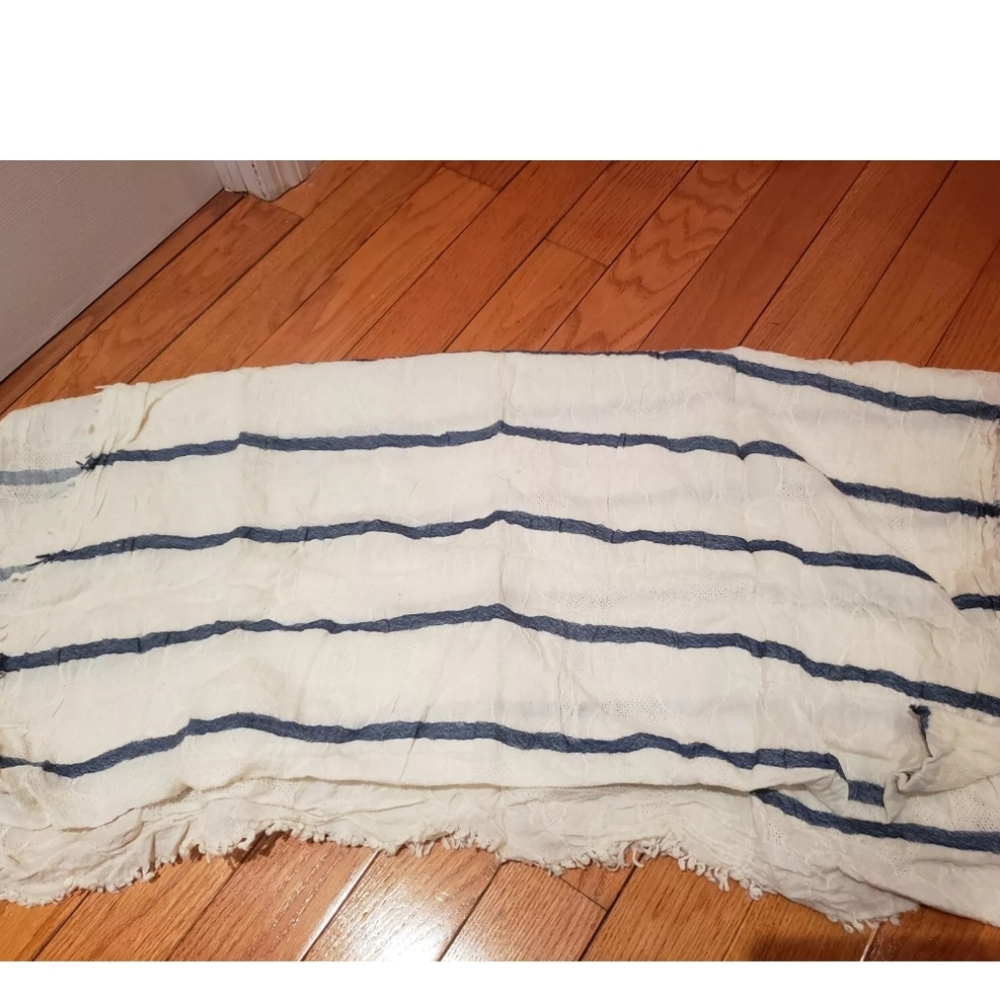 Zara 100% Wool scarfWhite with blue stripes Scarf 39"W x 70" L NWT